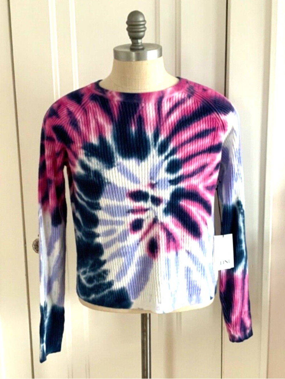 Lini Tie-Dye Ribbed Long-Sleeve Top in Pink & Navy - Picture 2 of 6